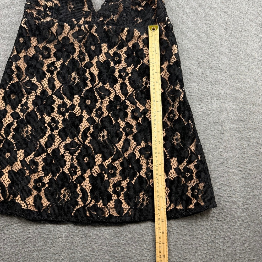 Free People Night Shimmer Lace Mini Dress Black Nude V-Neck OB1085702 Size 6 - Picture 7 of 8